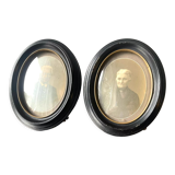 Antique pair of black wooden oval frames each 16.5 cm x 13 cm