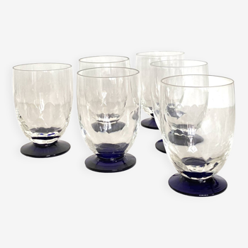 Set of 6 art deco wine or water glasses and blue colored base vintage tableware ACC-7087