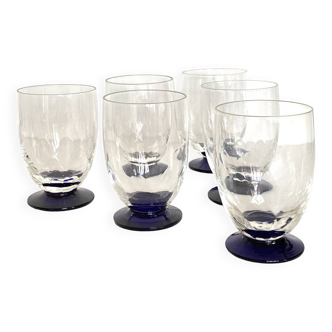 Set of 6 art deco wine or water glasses and blue colored base vintage tableware ACC-7087