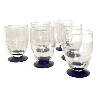 Lot de 6 verres à vin ou à eau art déco et pied coloré bleu art de la table vintage ACC-7087