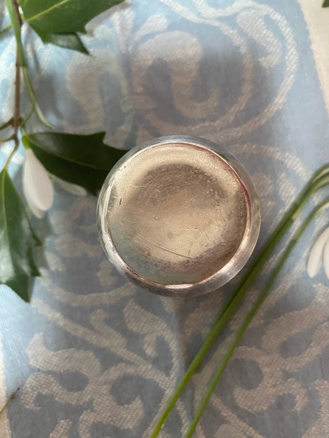 Antique silver metal egg cup