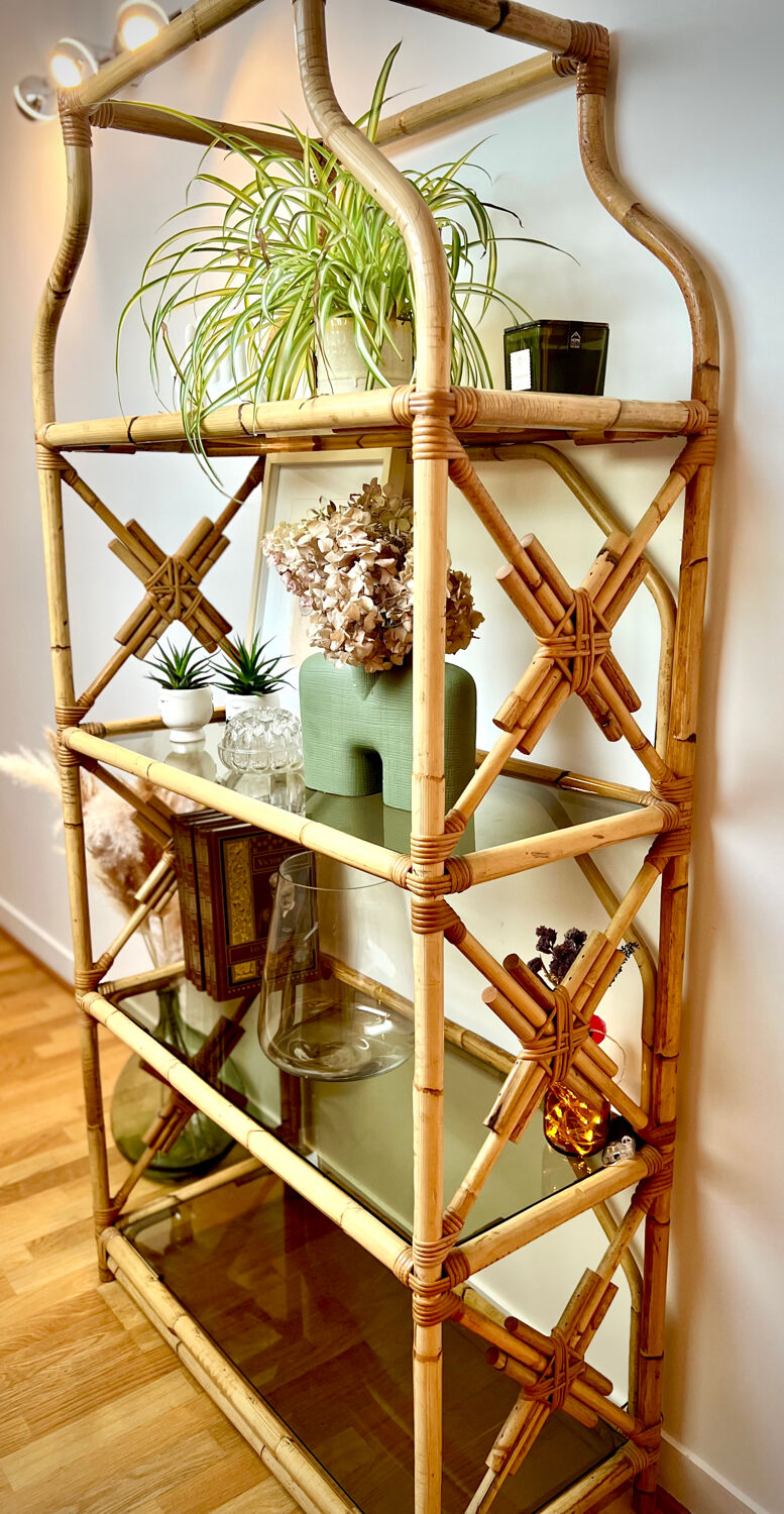 Rattan and glass shelf