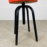 Vintage 50s screw stool in red faux leather