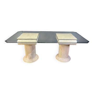 Table à manger vintage en pierre tessellée sur piédestal par Maitland Smith, années 1970