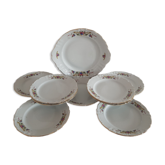 Assiettes à dessert et plat porcelaine fleurs service à dessert