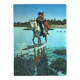 River crossing on horseback, on a sign by Campana.