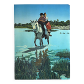 Traversée de rivière à cheval, sur panneau signée Campana