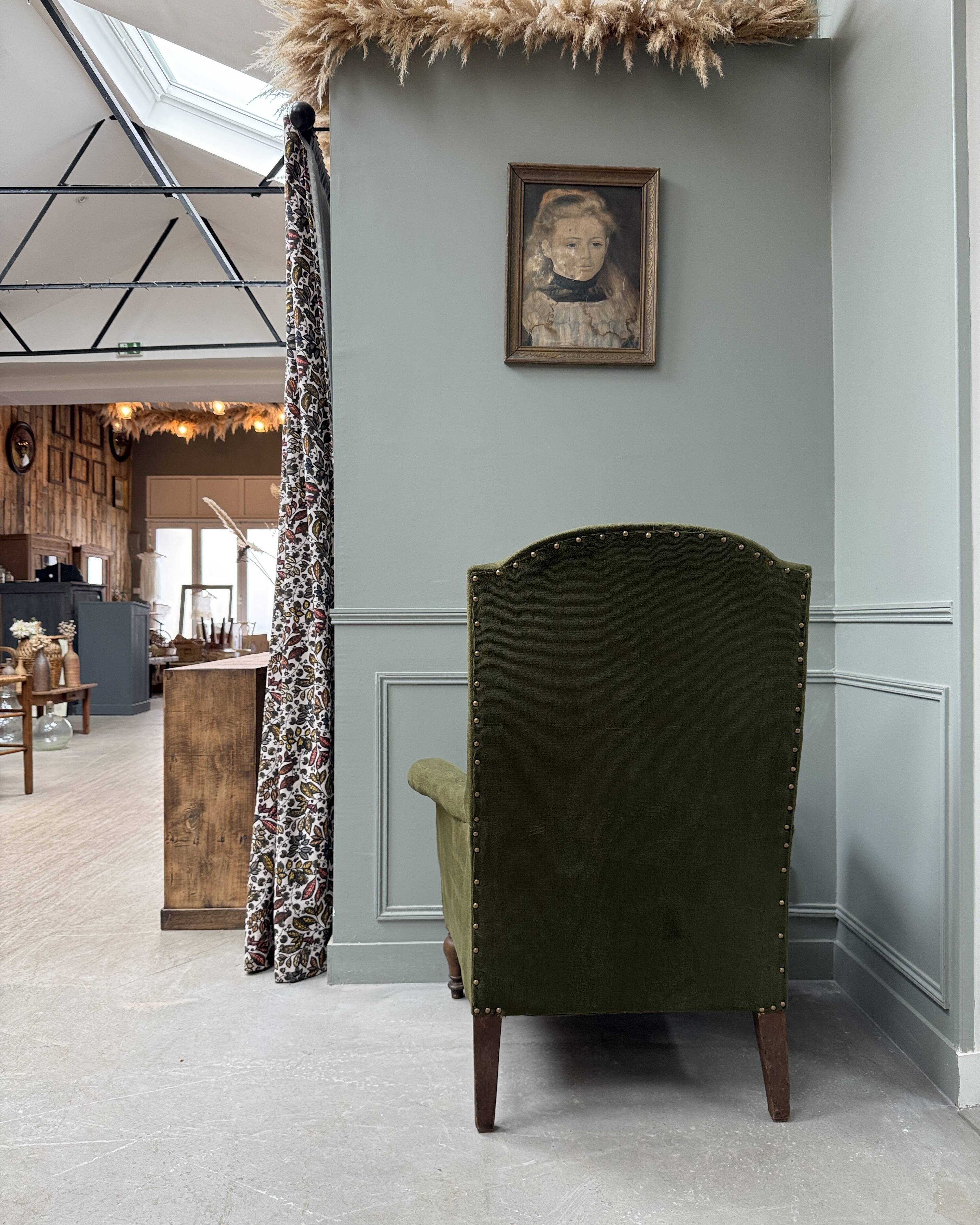 Green velvet tub chair