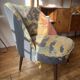 J. Tenreiro, Brazil. Concha armchair with tapered legs, Cluny tapestry 1400.