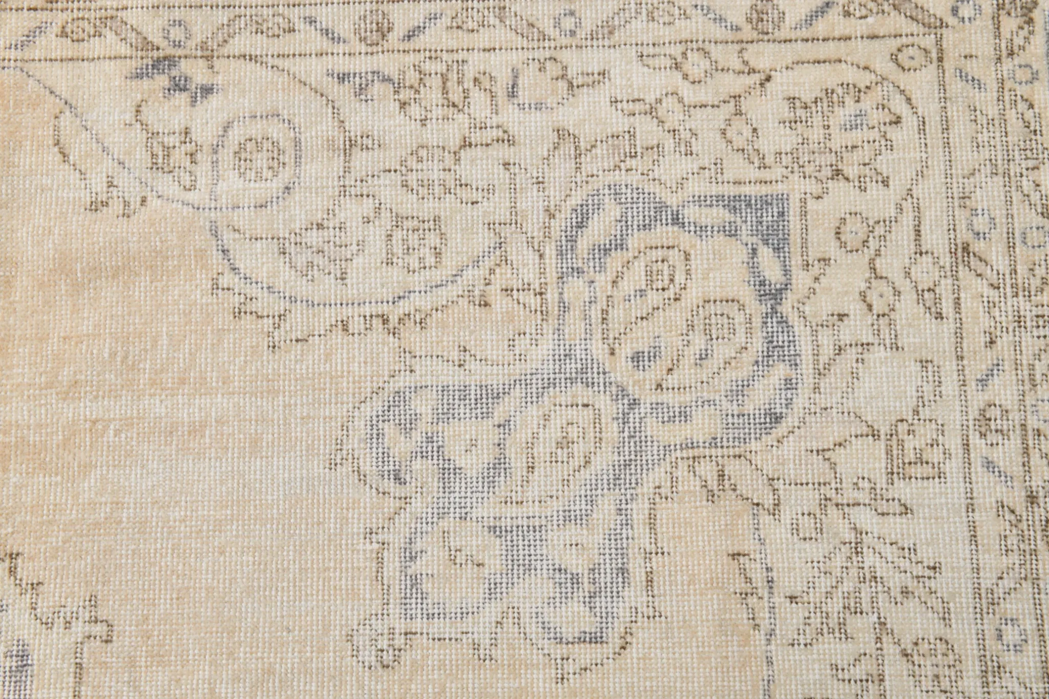 Turkish Pale Yellow & Pale Blue Vintage Rug, Oriental Pattern Wool Carpet