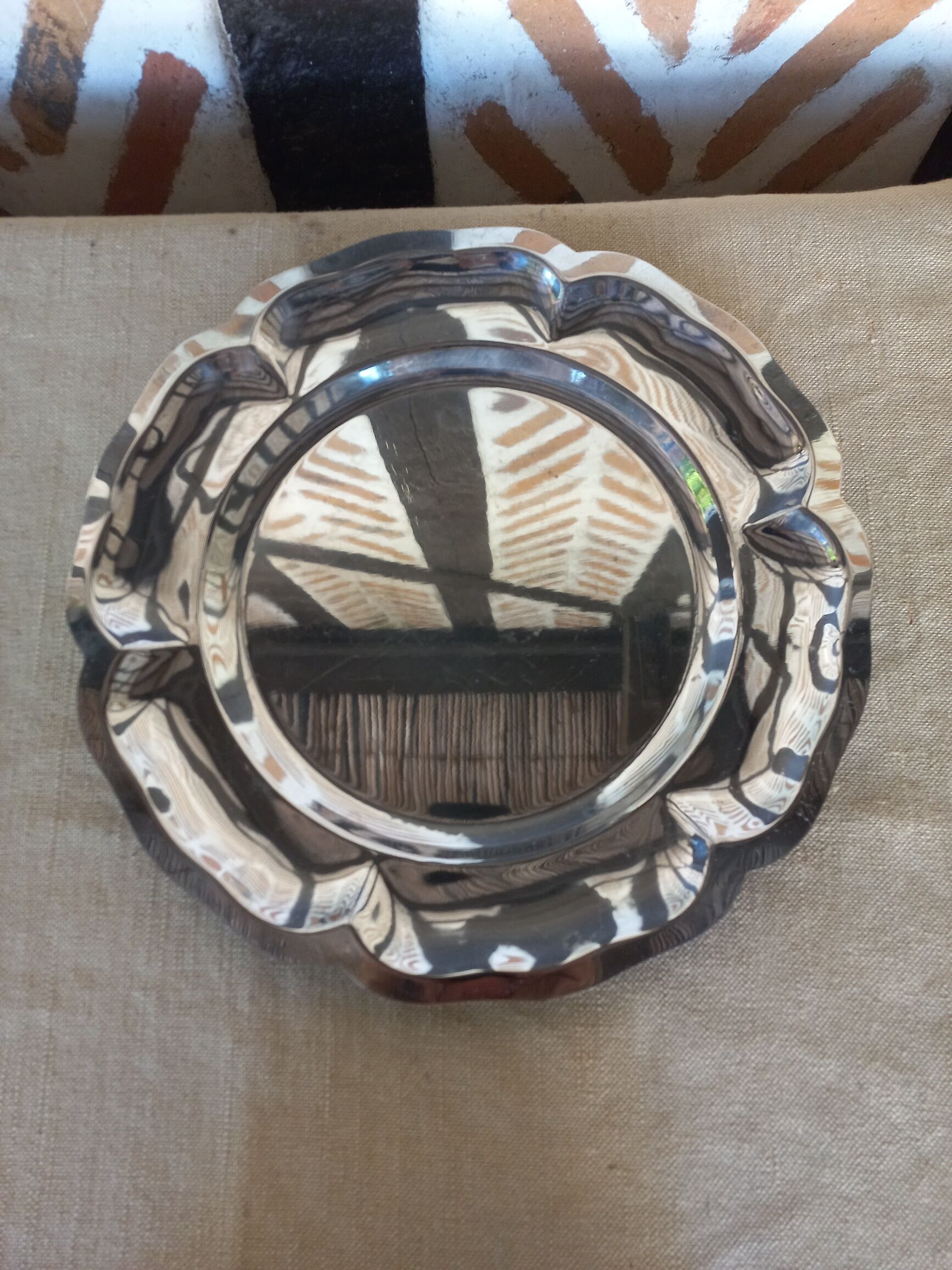 Round stainless steel serving dish