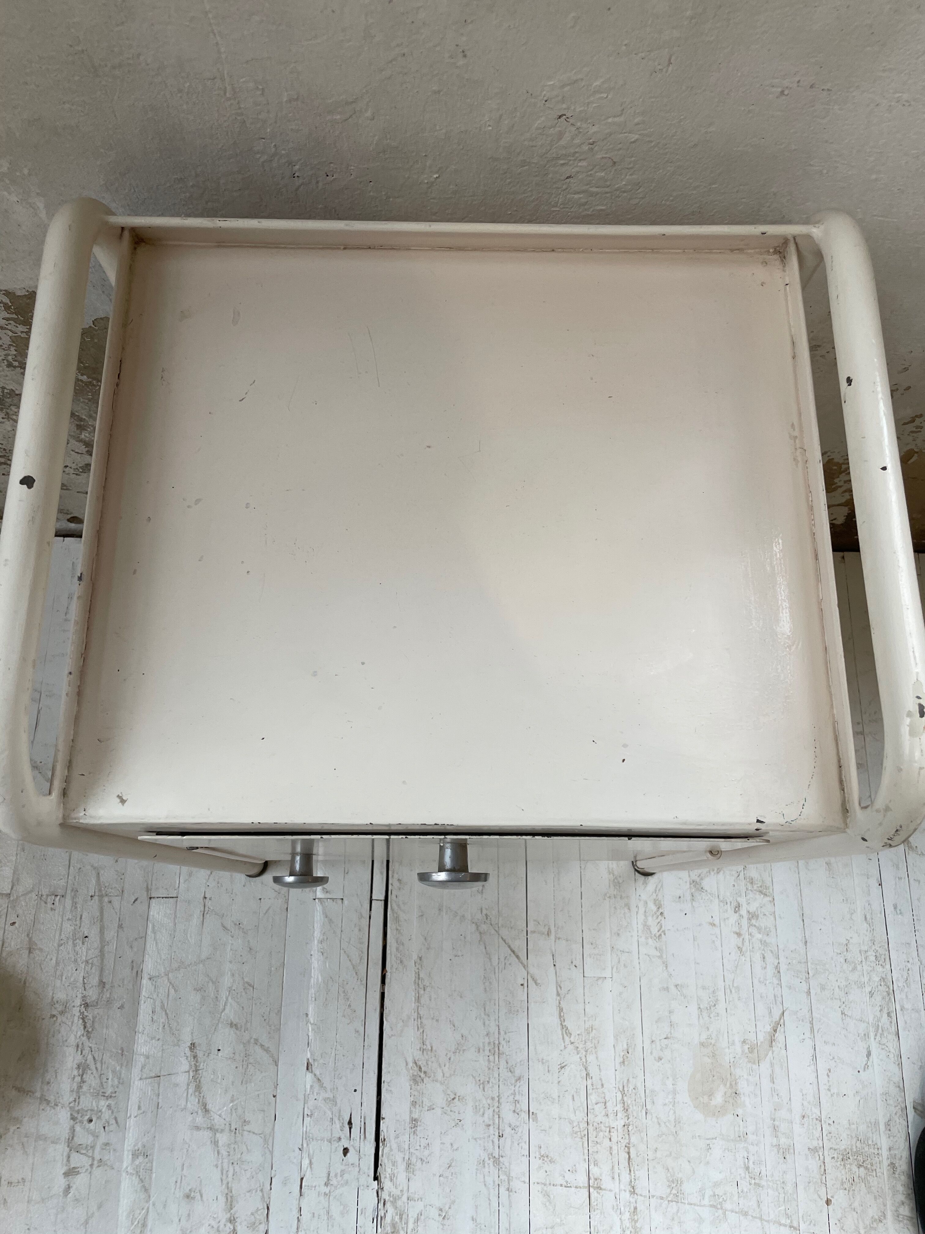 Industrial white metal bedside