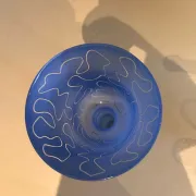 Frosted blue glass tulip vase on a stand. 90s.