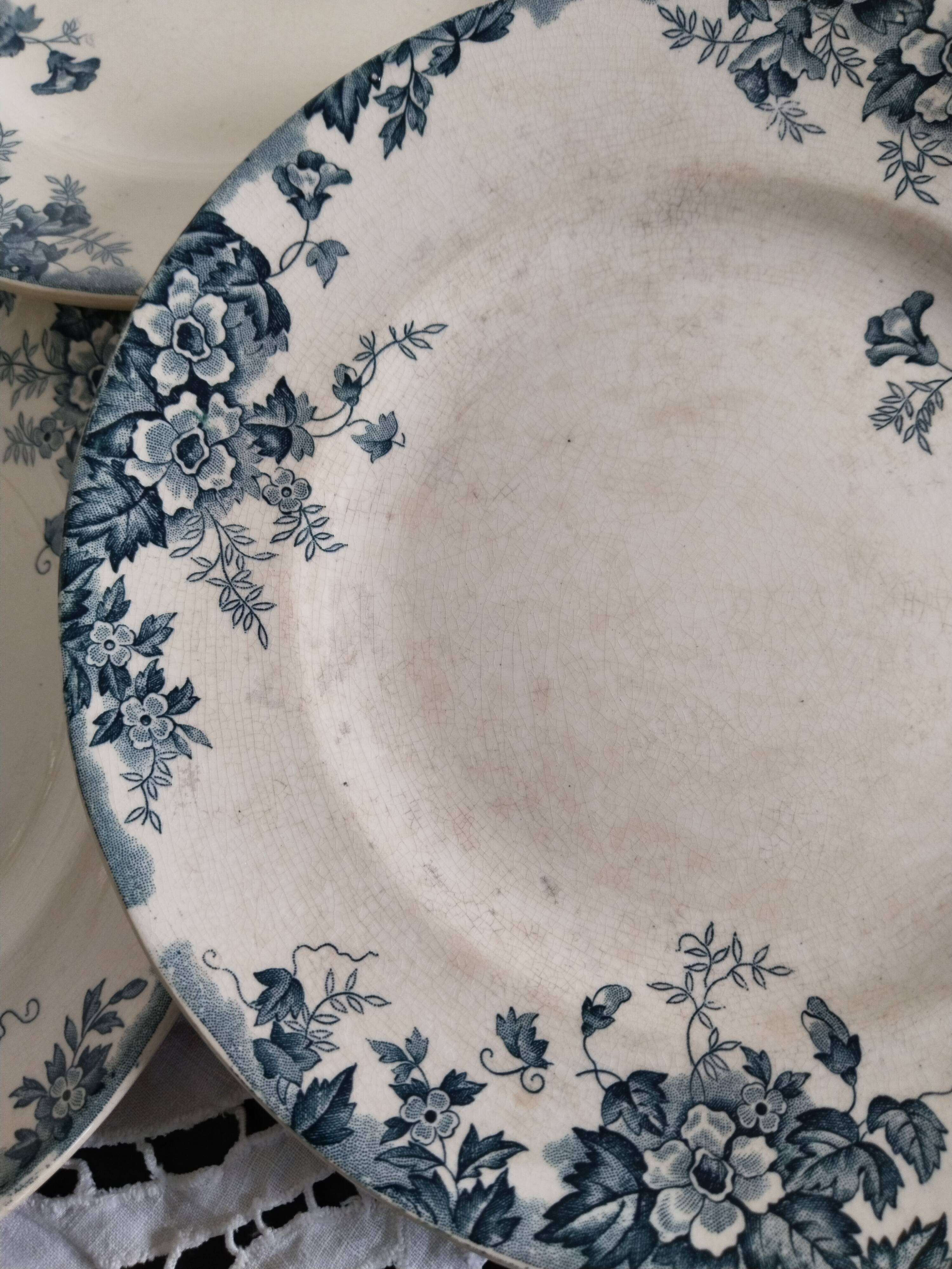 Flat plates (4) in earthenware from Saint Amand and Hamage, Terre de fer, Marie Louise model, c