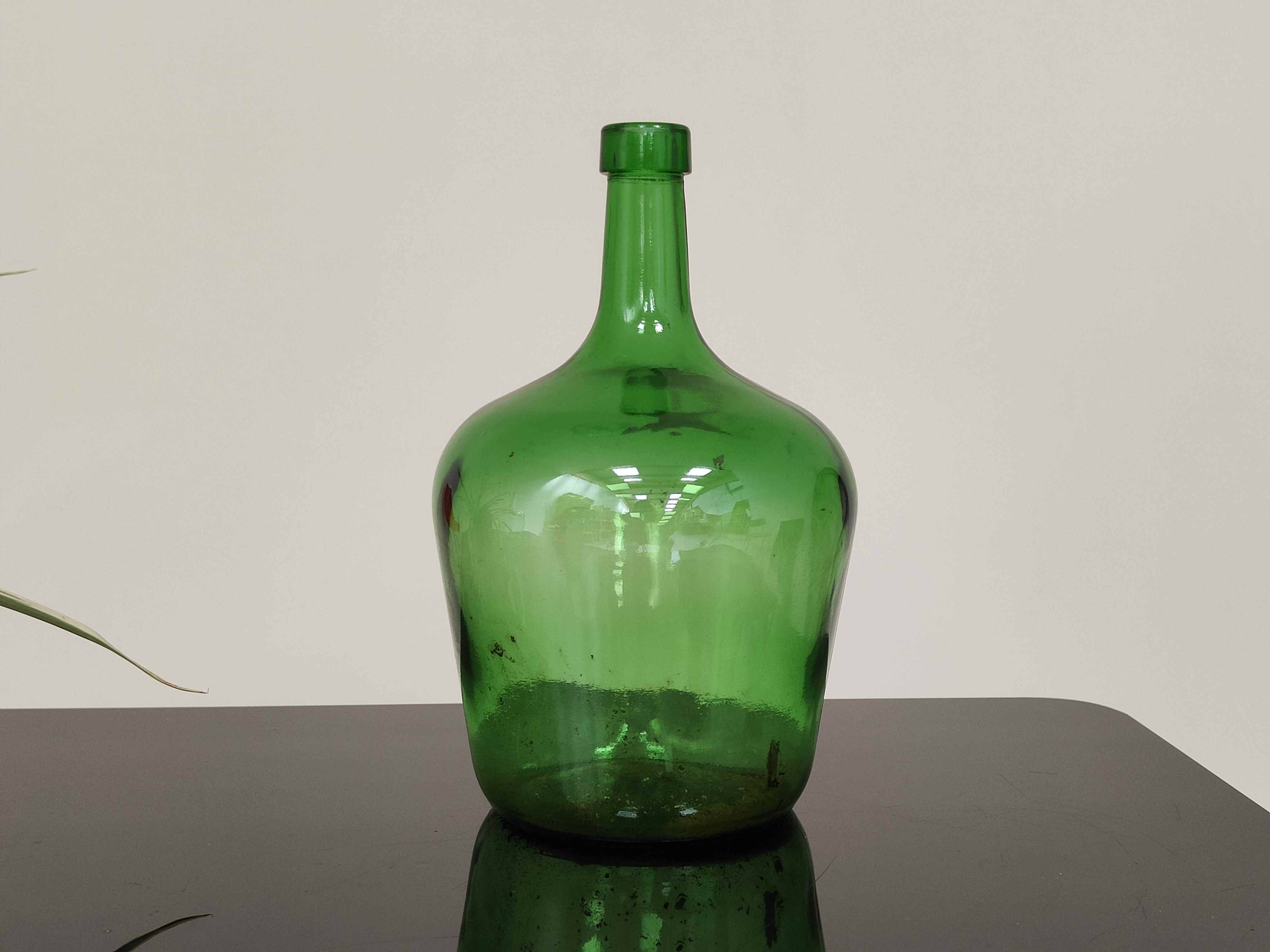 Dame Jeanne vintage emerald green glass demijohn 25cm