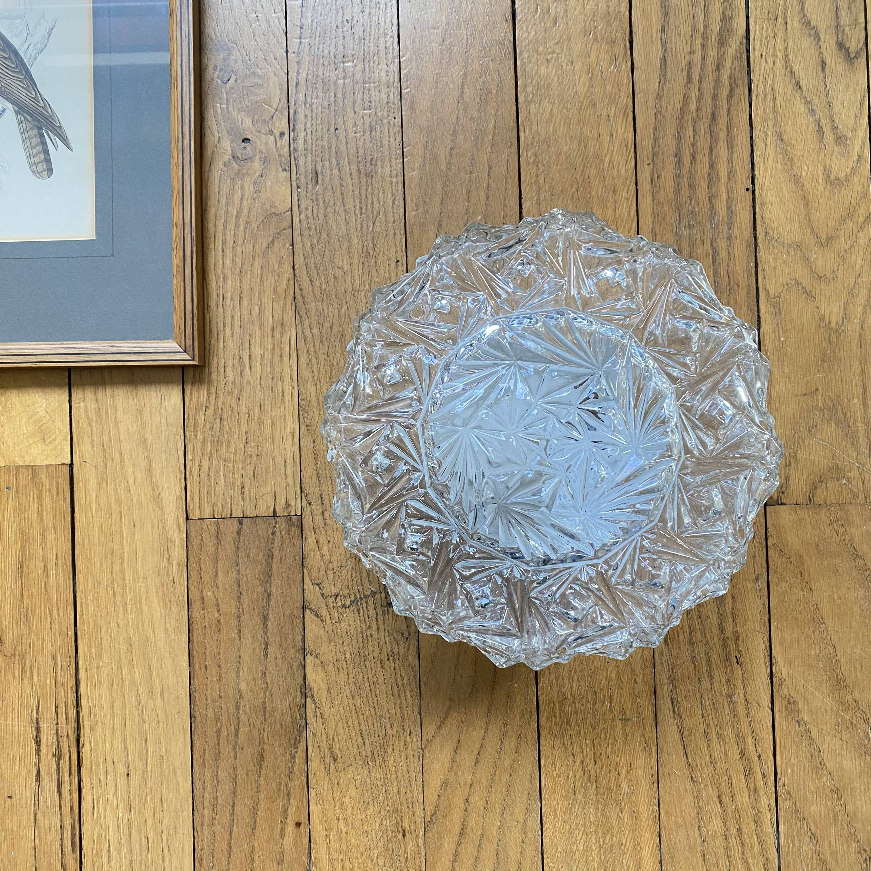 Vintage wall light in antique glass, round ceiling light 22 cm
