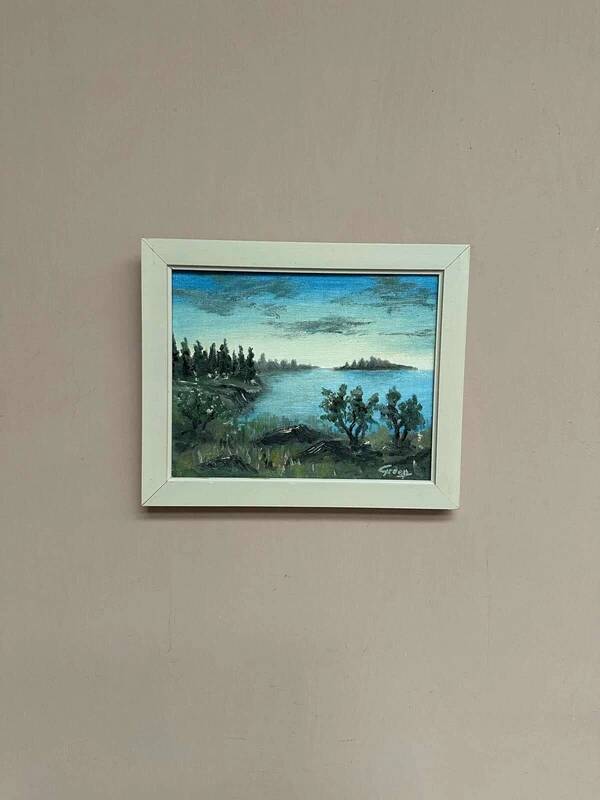 Swedish oil on canvas “Lakeside” attributed to Kulo Green, vintage & framed 29×24cm