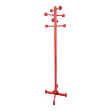 Porte-manteau en hêtre teinté rouge postmoderne avec boules, Italie, années 1970