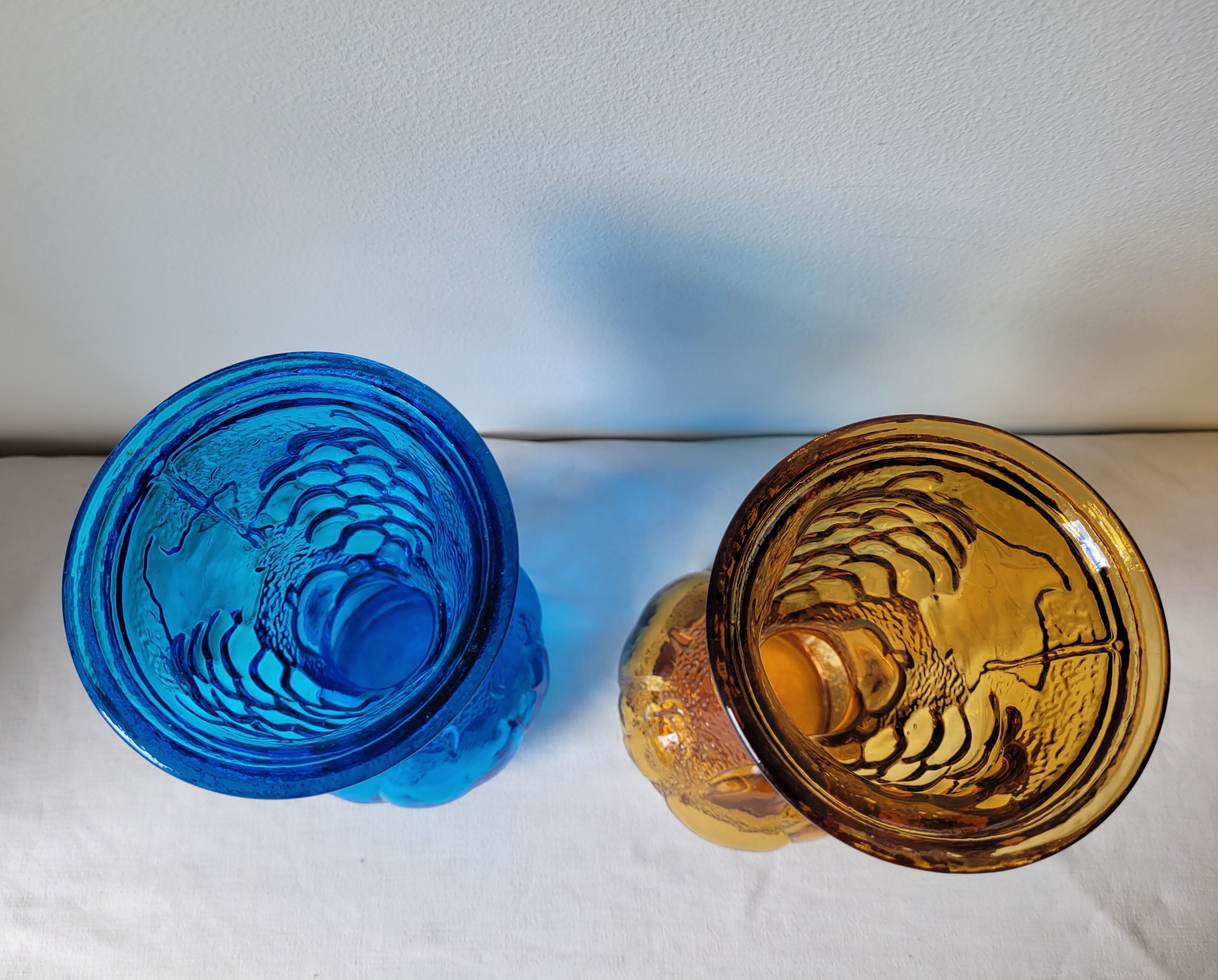 Duo of blue and amber Italian vases