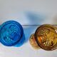 Duo of blue and amber Italian vases