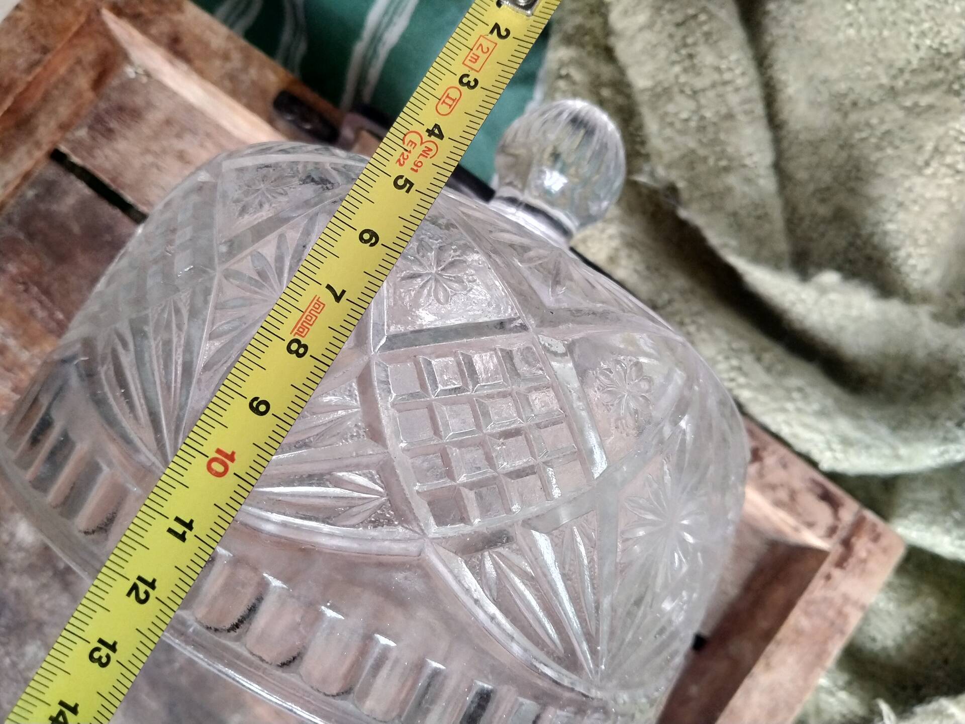 Vintage glass cheese dome with diamond cut.