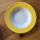7 yellow and white soup plates