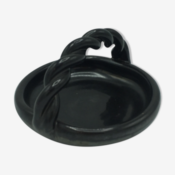 Jolie corbeille en céramique noire Accolay avec une anse tressée