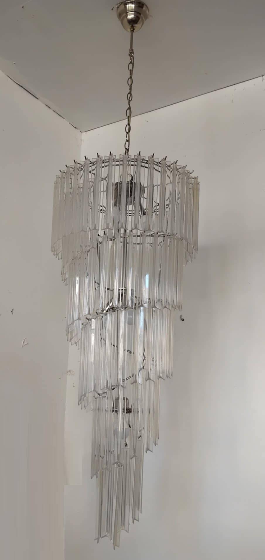 Large spiral chandelier with acrylic crystal trihedrons