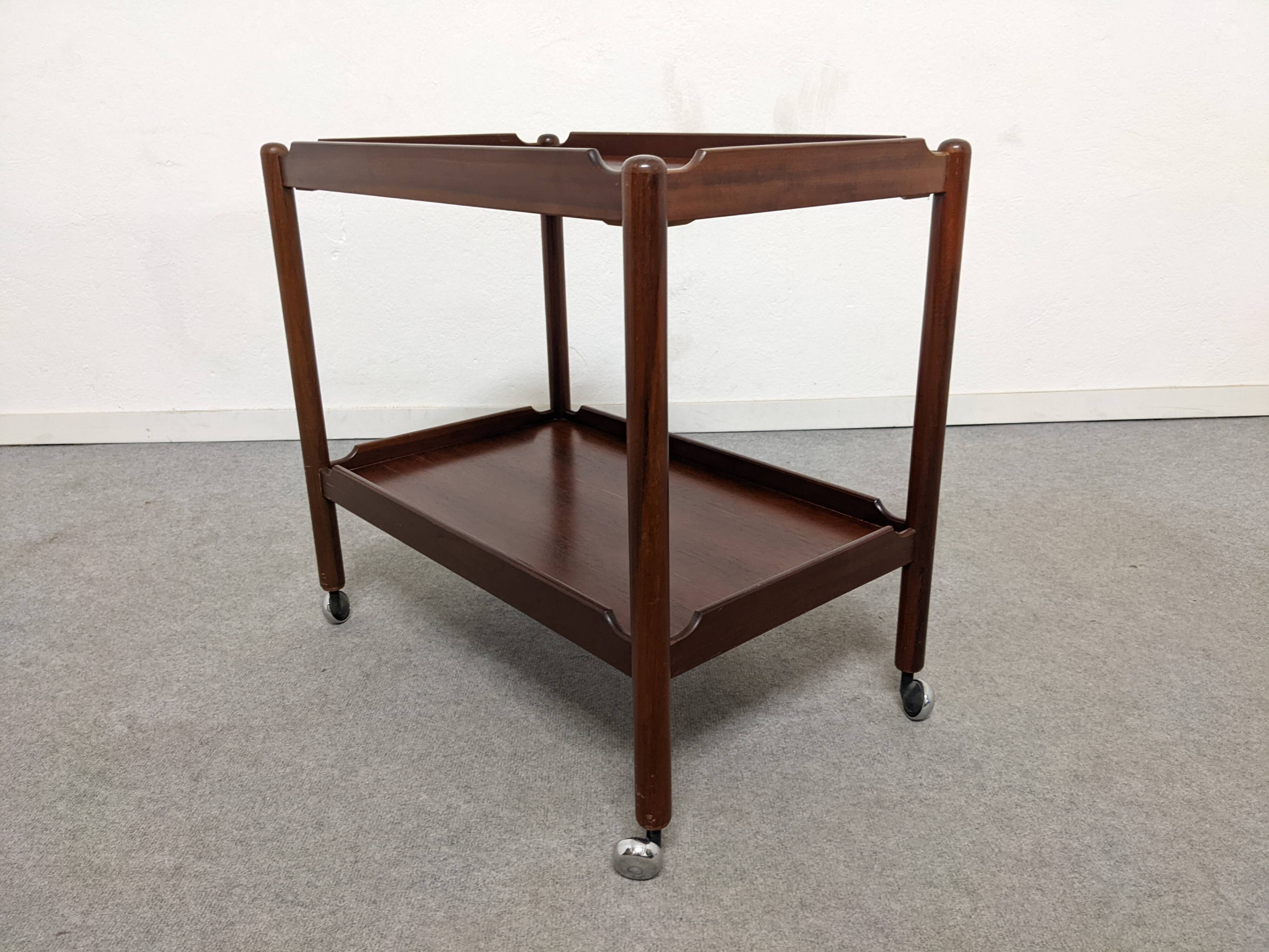 Rosewood serving table on wheels by Opal Möbel from the 60s/70s