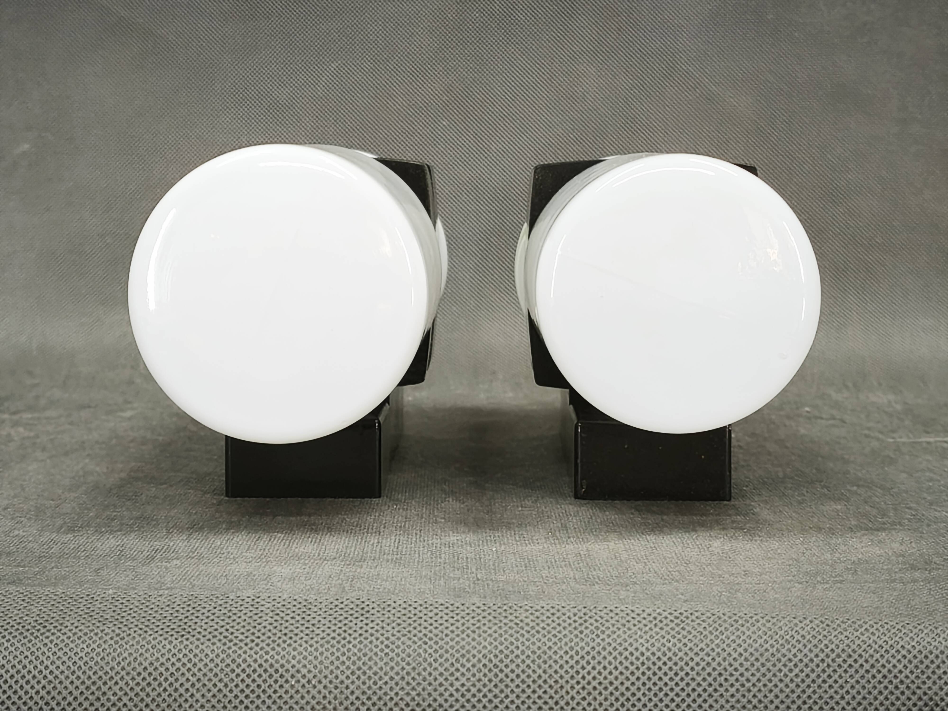 Pair of Czechoslovak Opaline Glass and Bakelite Wall Lights, 1960s