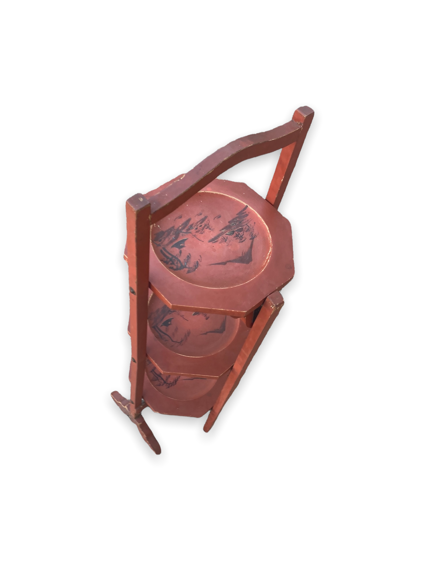 Chinese folding pedestal table in red lacquered wood