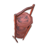 Chinese folding pedestal table in red lacquered wood