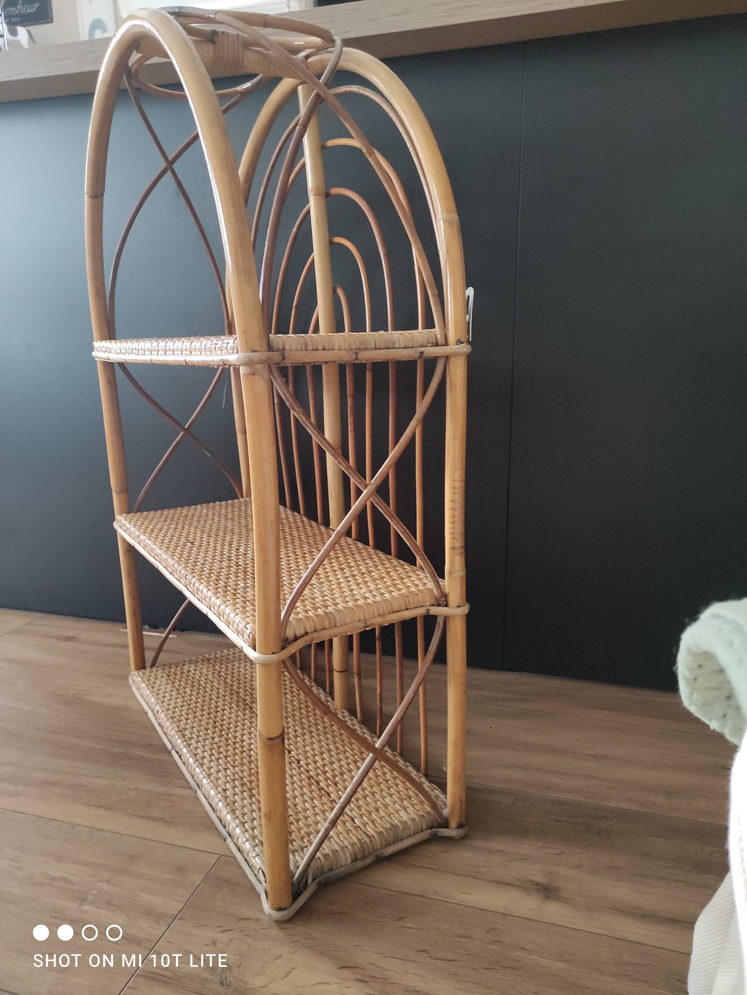 Shelf arch vintage rattan light honey 3 levels