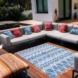 Recycled cotton handcrafted rug - Reversible - Blue