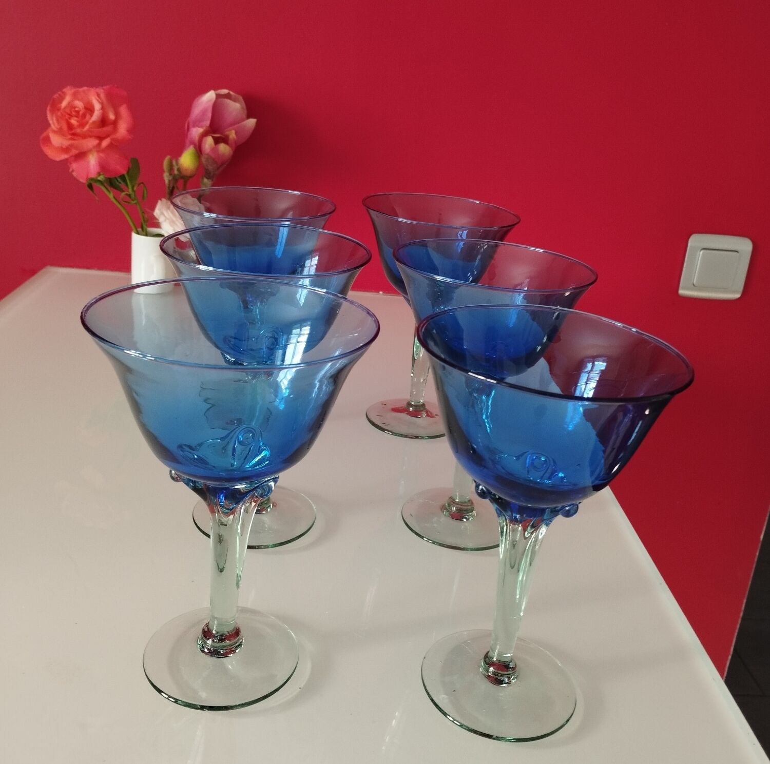 Glasses with blue foot