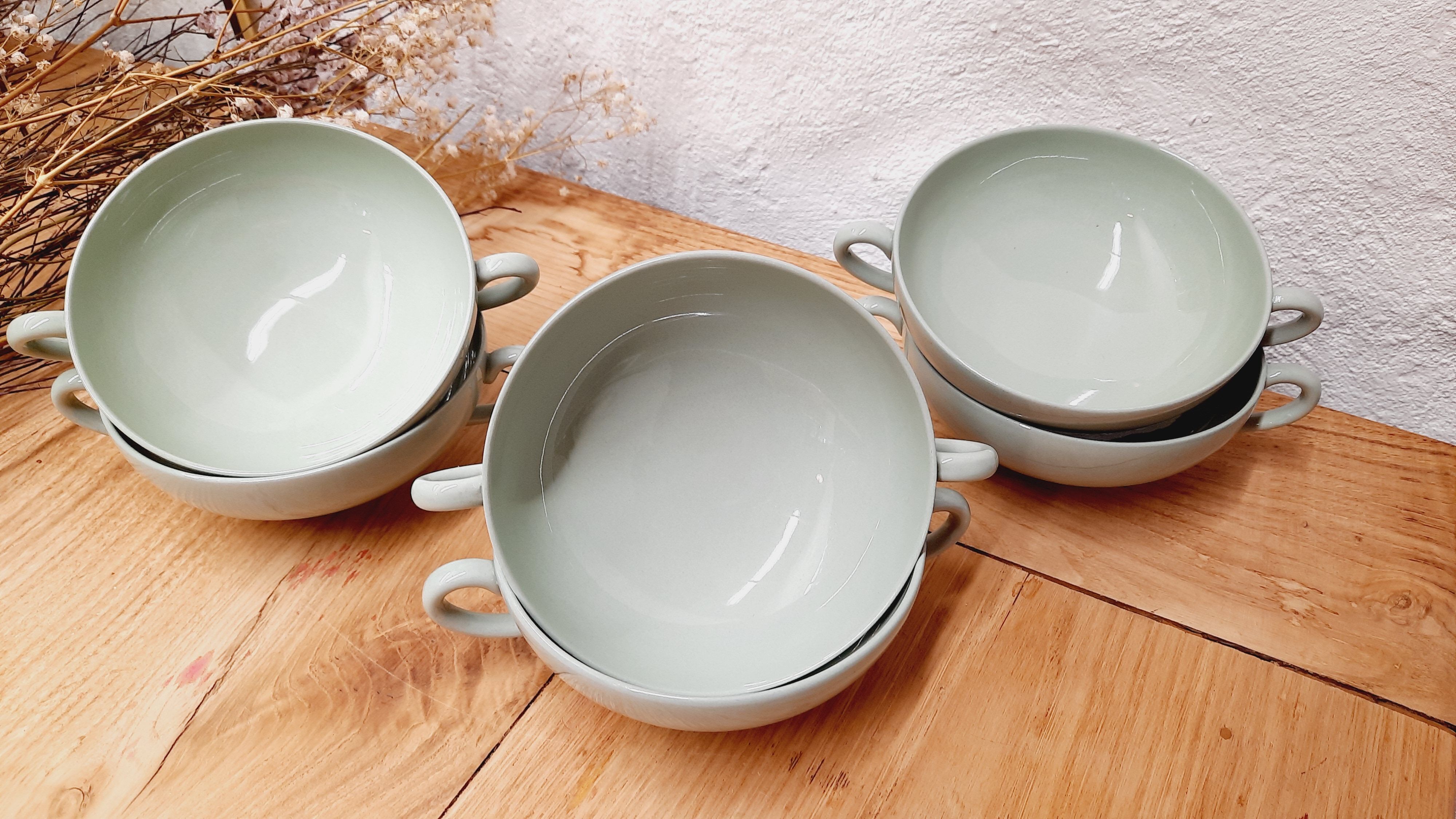 6 bowls of Wedgewood Celadon broths