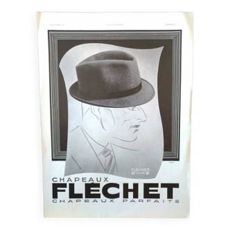 Une publicité papier issue revue d'époque 1937 chapeau fléchet
