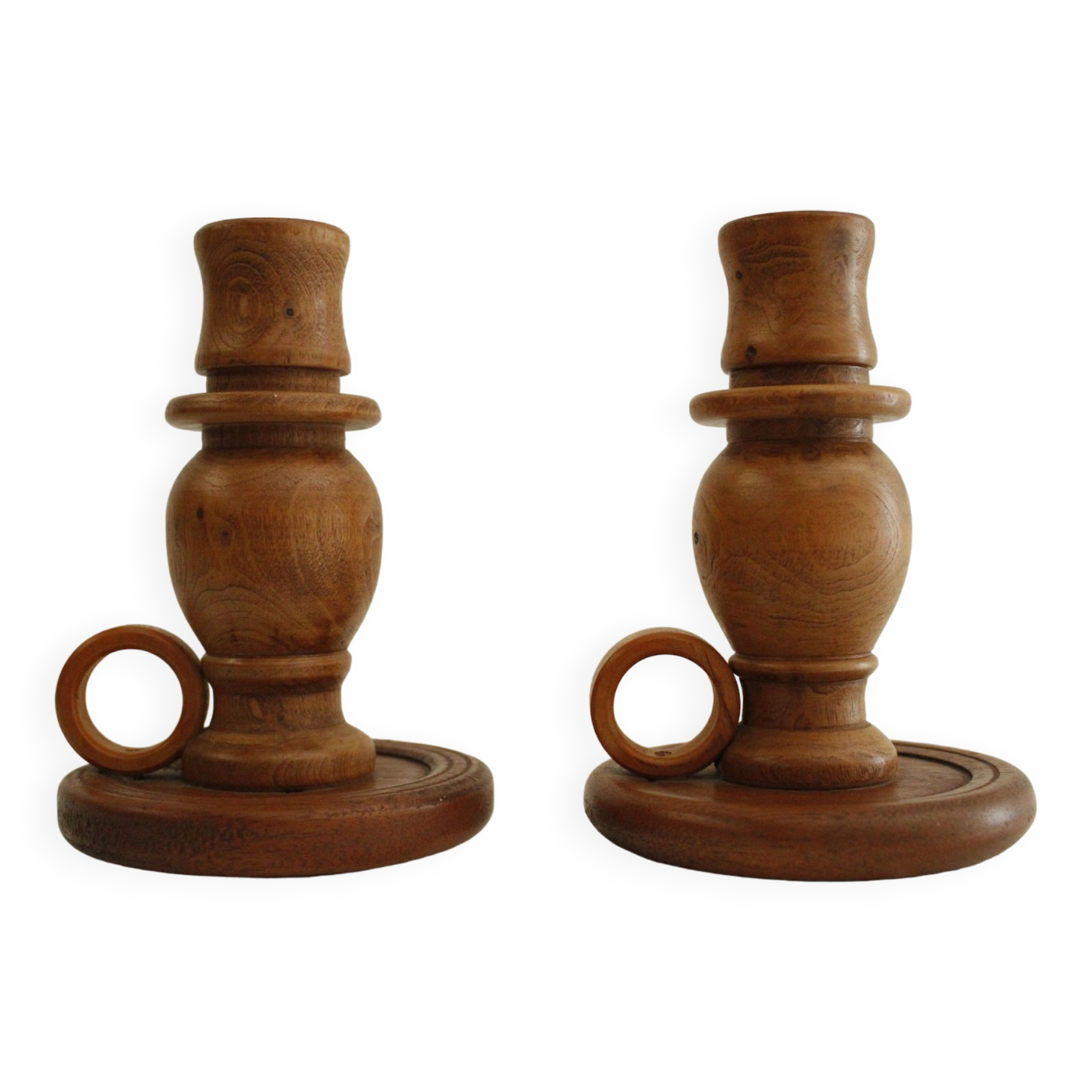 2 wooden candle holders