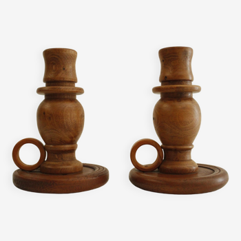 2 wooden candle holders
