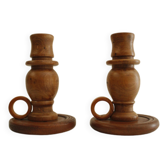 2 wooden candle holders