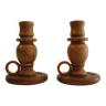 2 wooden candle holders