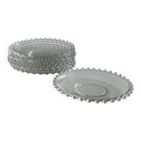 Lot de 8 assiettes dessert en verre transparent – bord perlé – style