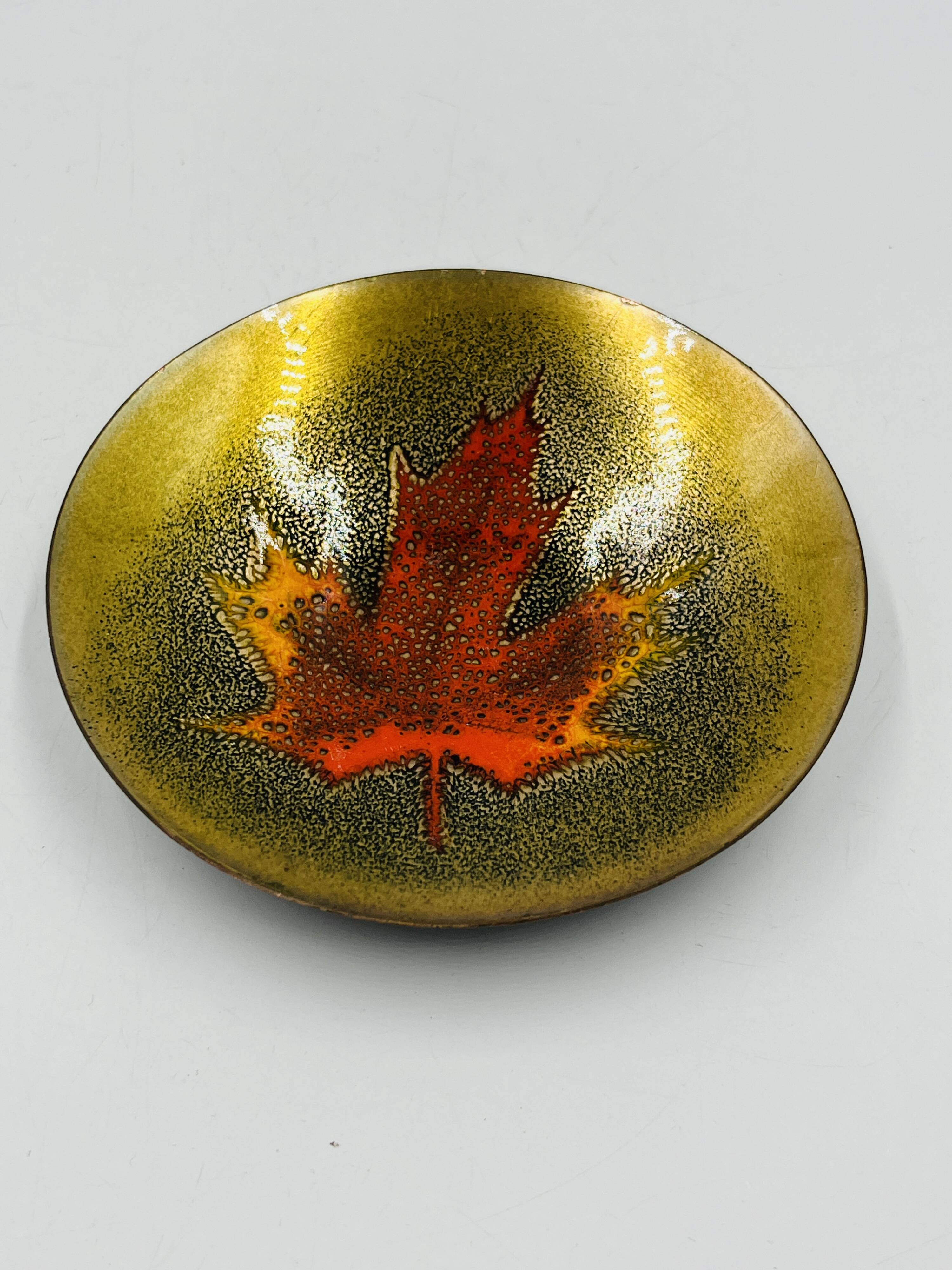 Enamelled catchall leaf signed Jules Perrier artisan Quebec