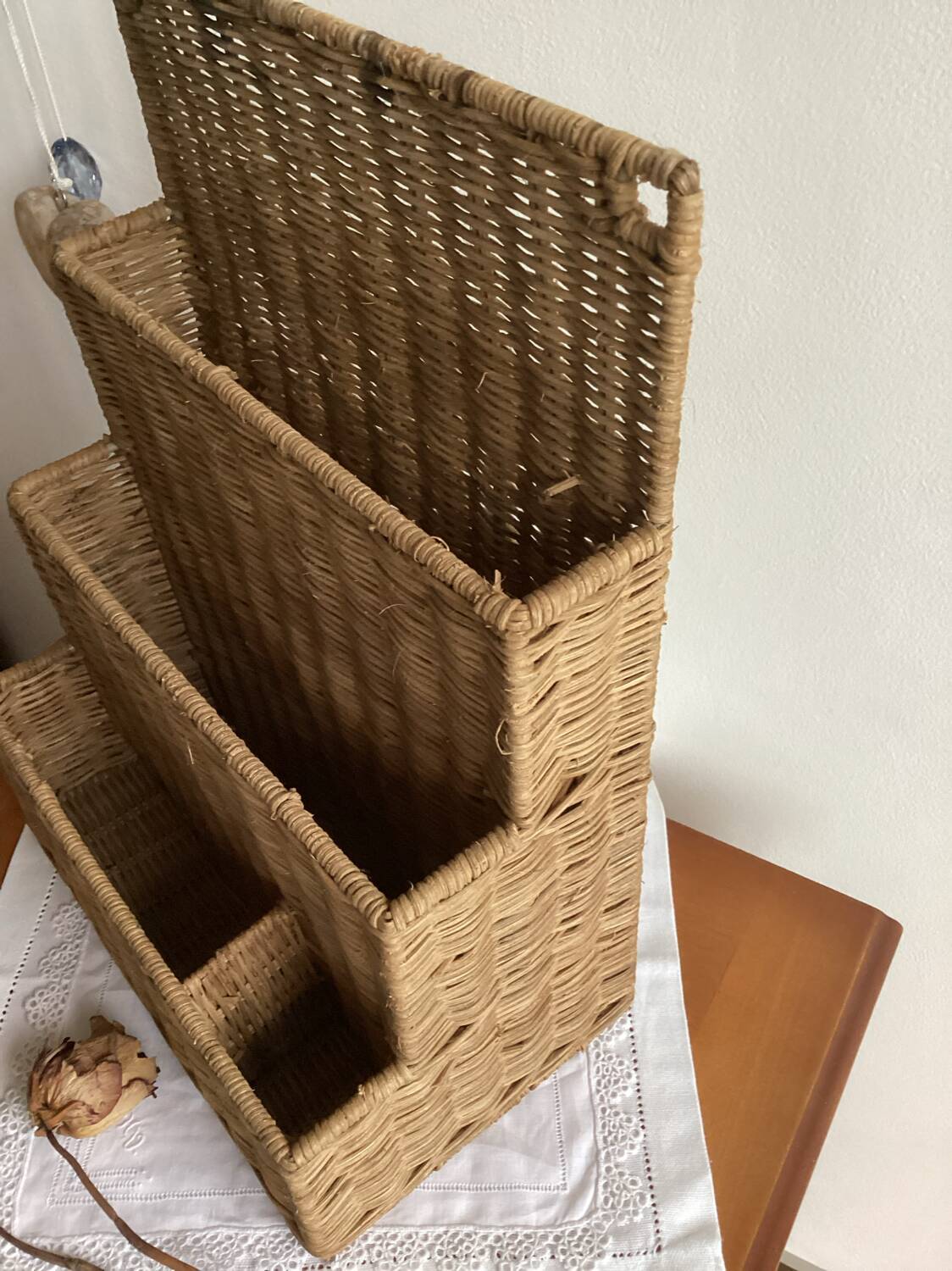 Vintage rattan mail holder