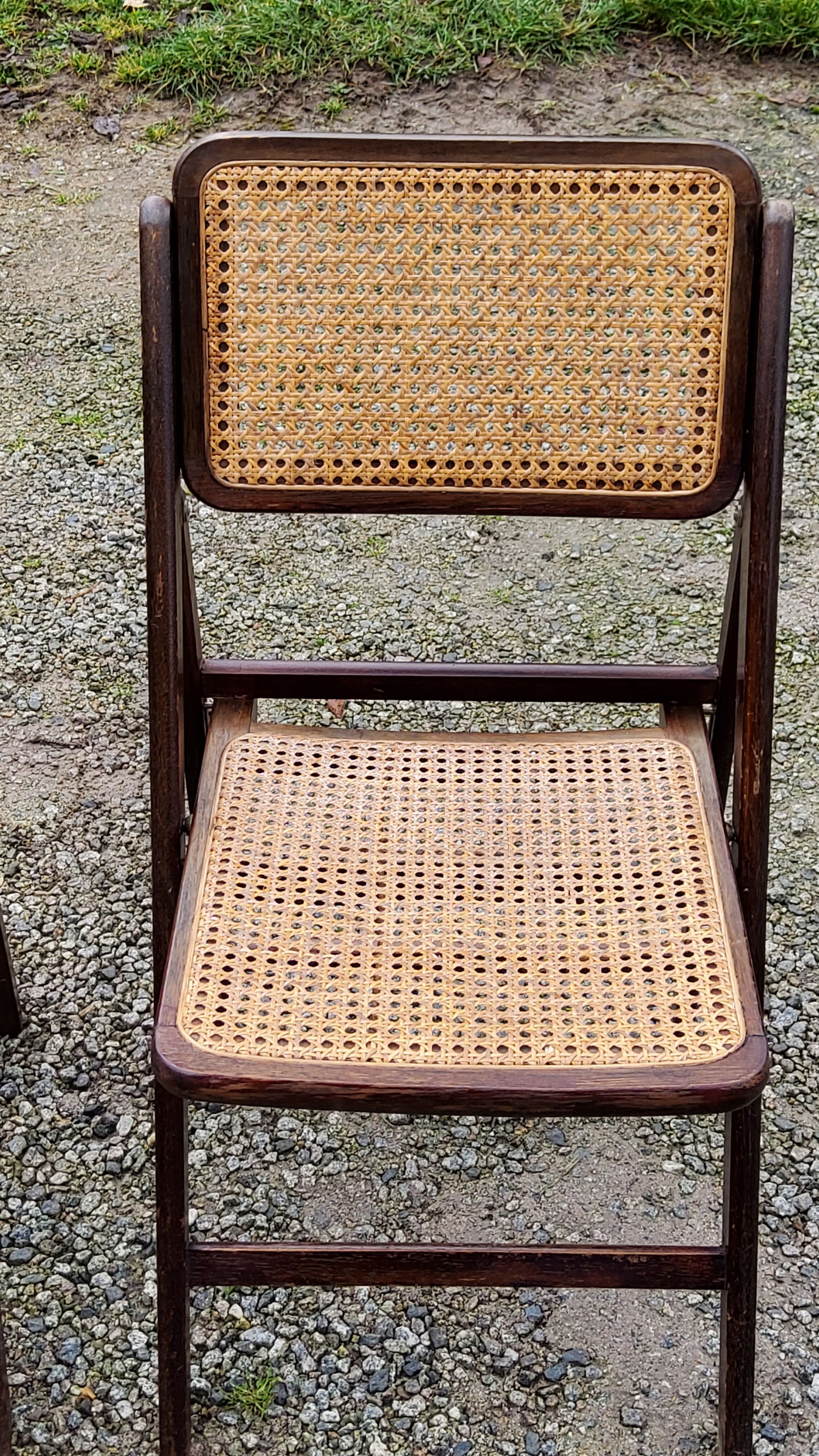 Set of 4 folding chairs wood and canning of the 70s