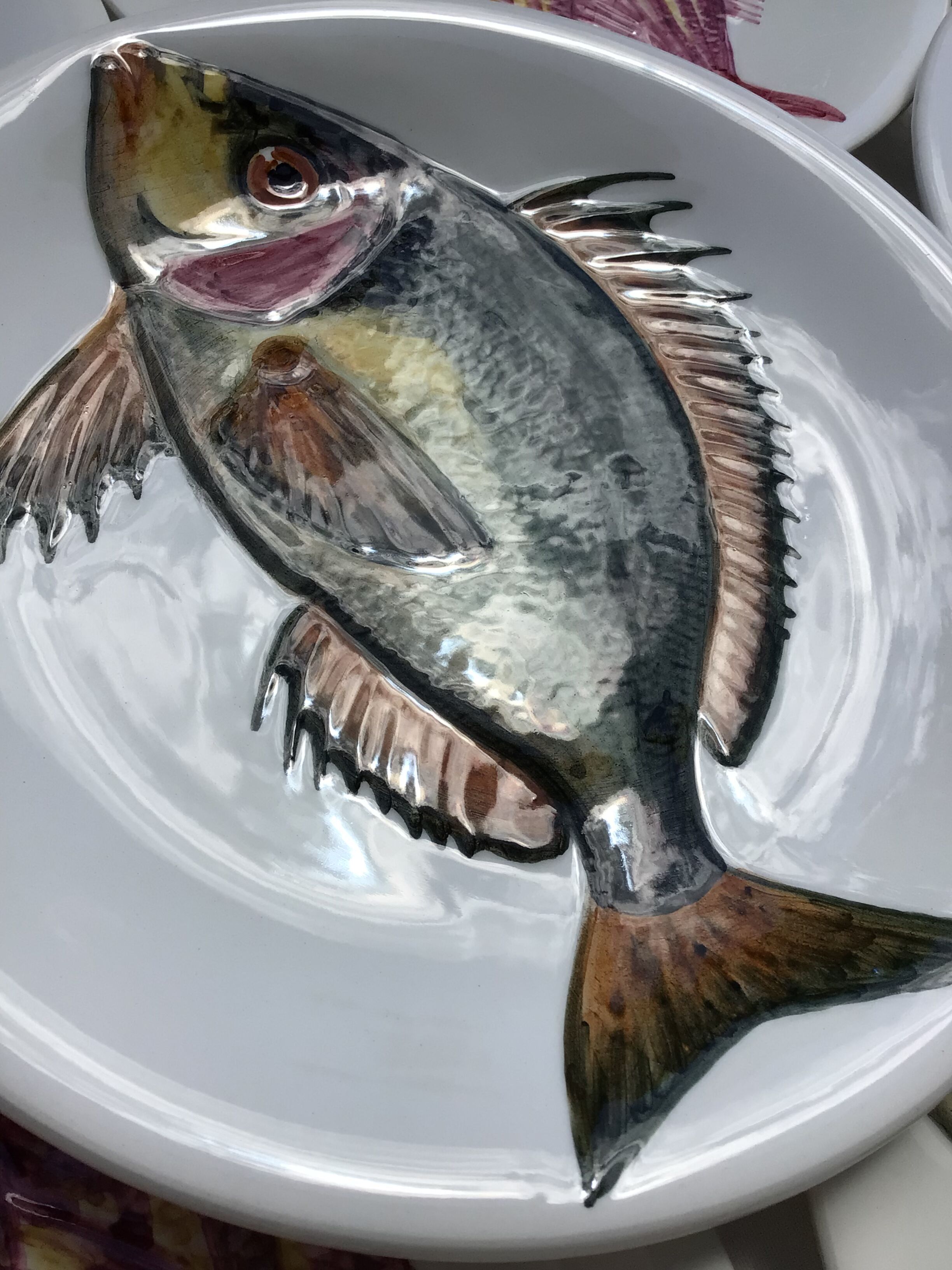 8 Plates flat fish painted handmade art art Proceram