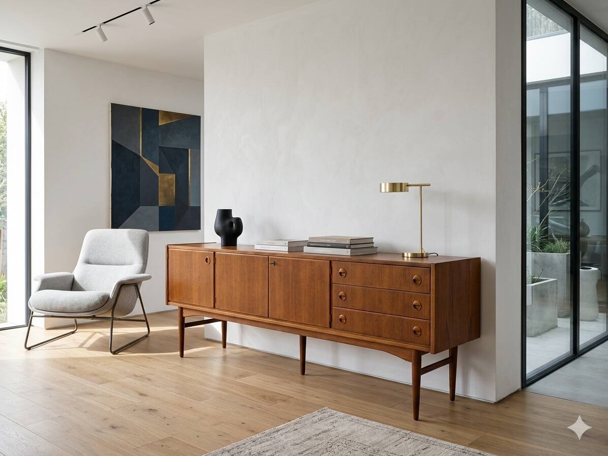 Scandinavian teak enfilade from the 1960s / 222cm in length.