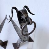 Pair of zoomorphic metal andirons "dogs" 1950