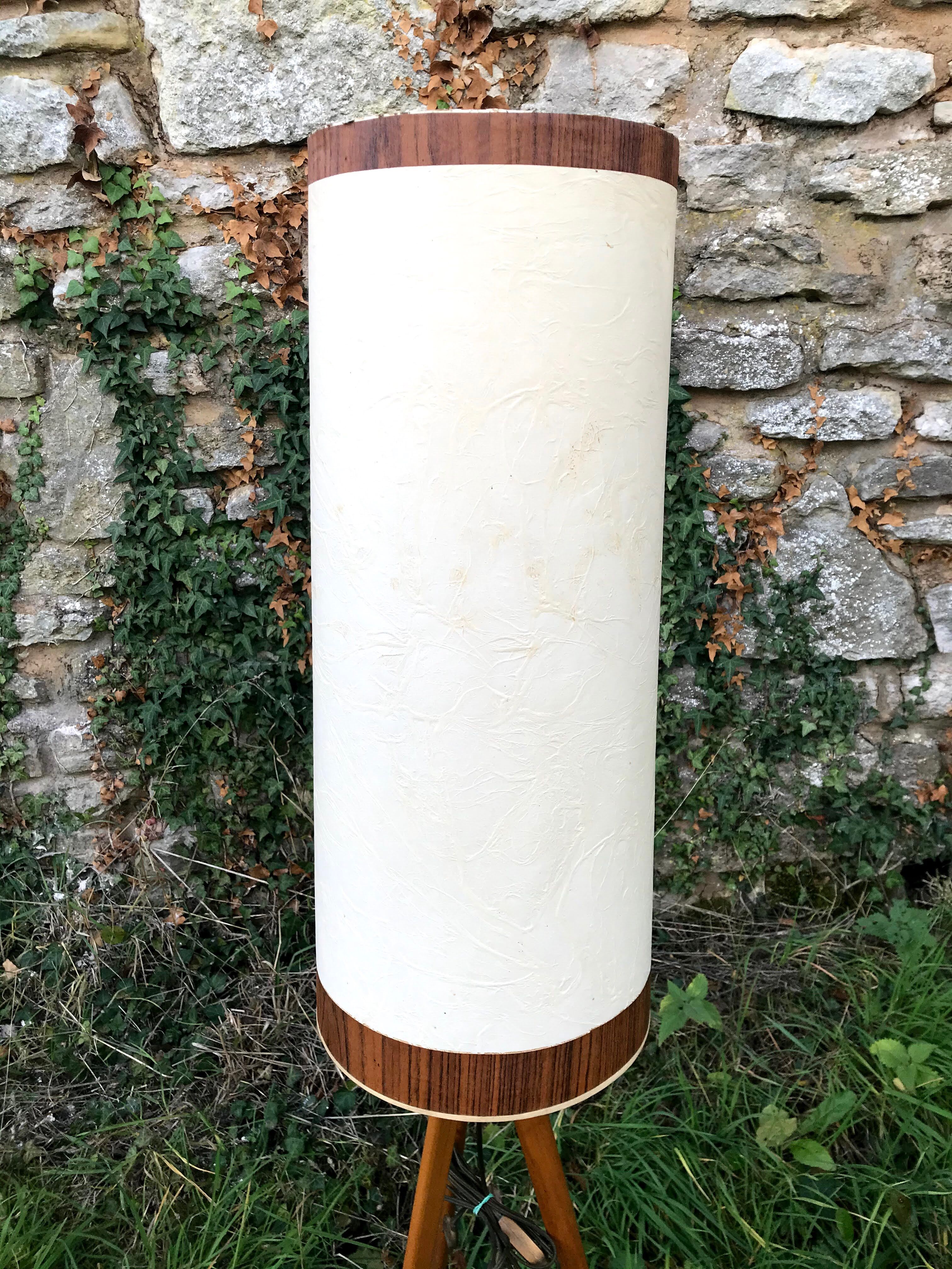 Tripod lampfloor, with vintage conical lampshade, 60s