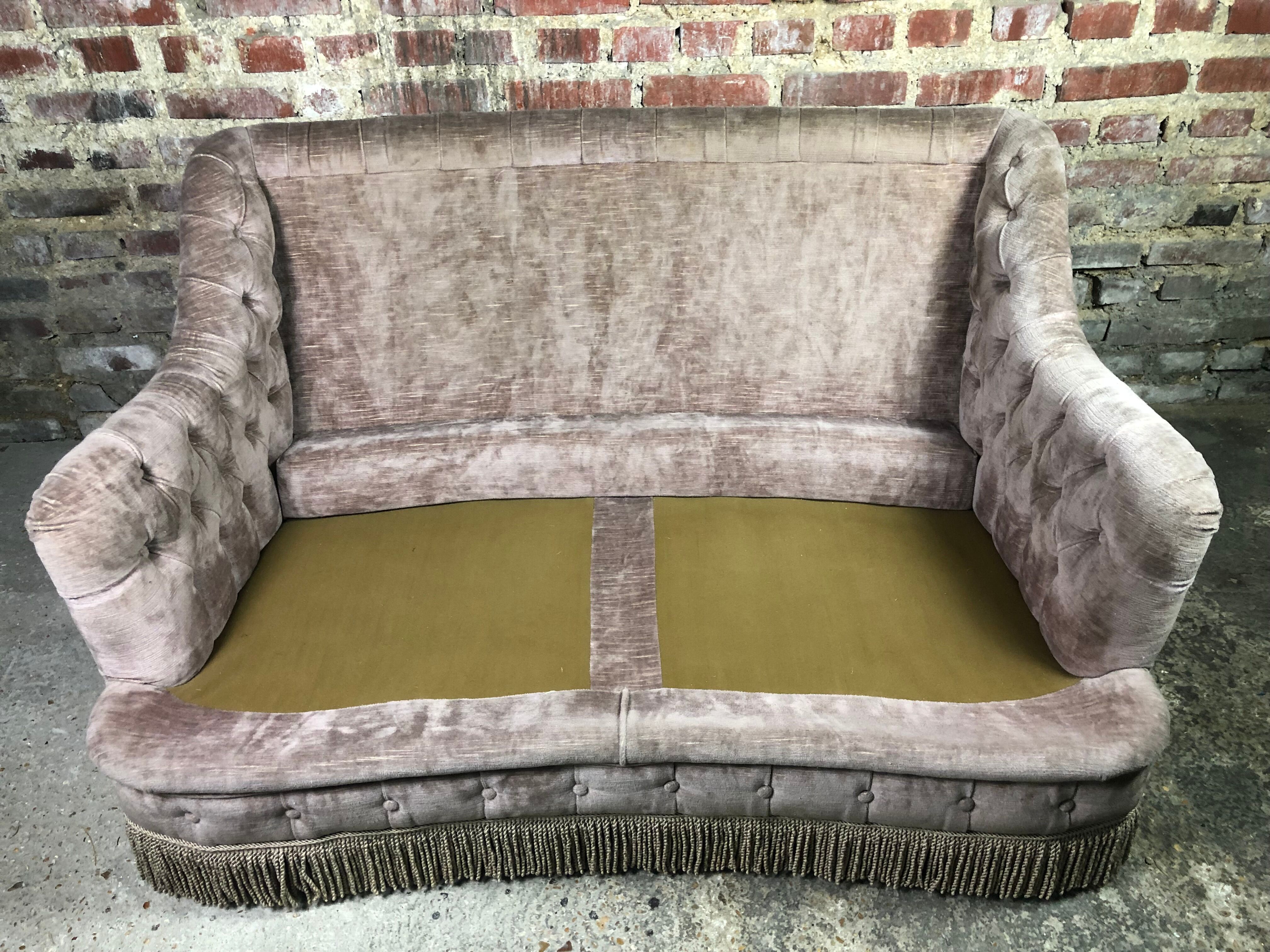 vintage velvet taupe sofa 70's style